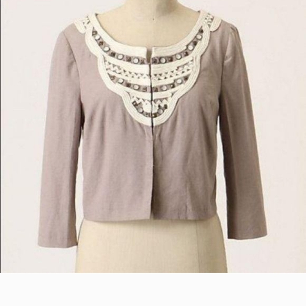 Sidra Cropped Taupe Embellished Woman's Blazer Size M
